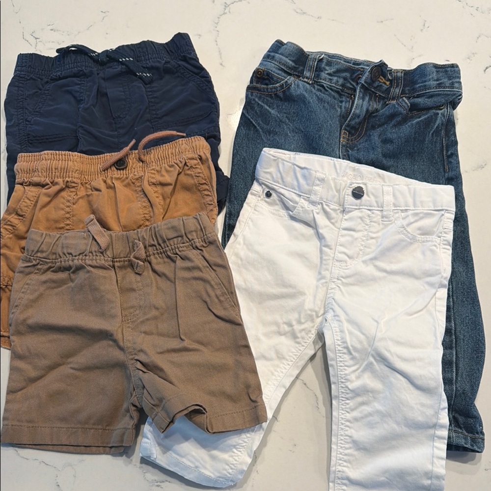 Kids Knit and Cotton Pull-On Shorts & Pants Set - Navy, Tan, Brown, White, Denim